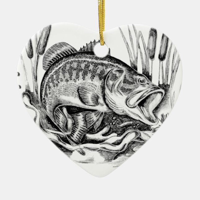 Black bass ceramic tree decoration (Front)
