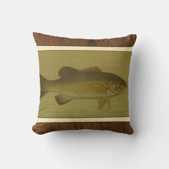 Black Bass on a Green Background Cushion (Front)