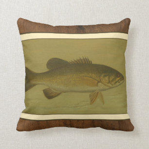 Black Bass on a Green Background Cushion