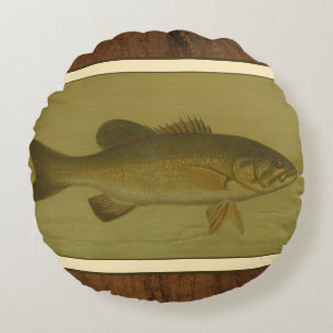 Black Bass on a Green Background Round Cushion