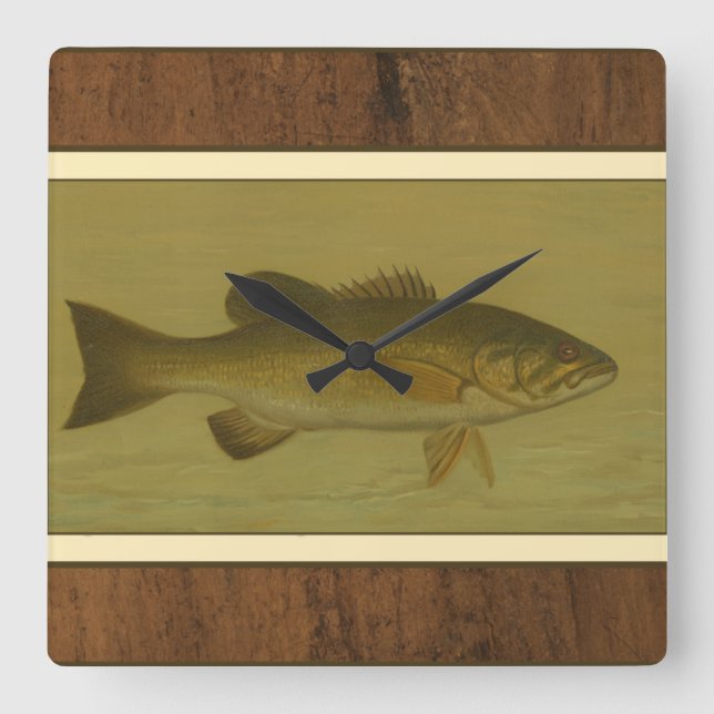 Black Bass on a Green Background Square Wall Clock (Front)