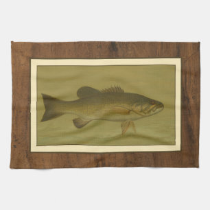 Black Bass on a Green Background Tea Towel