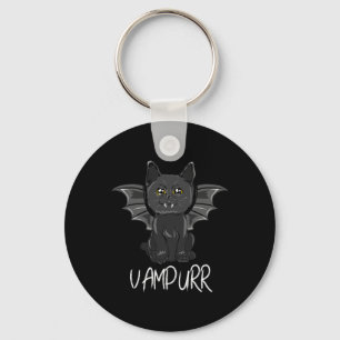Black Bat Cat Halloween Vampire Vampurr Costume Key Ring
