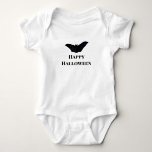 Black bat happy Halloween add name text witches Baby Bodysuit