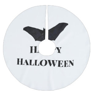 Black bat happy Halloween add name text witches Brushed Polyester Tree Skirt