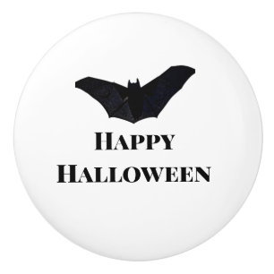 Black bat happy Halloween add name text witches  Ceramic Knob