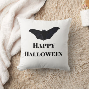 Black bat happy Halloween add name text witches  Cushion