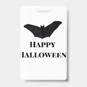 Black bat happy Halloween add name text witches ID Badge