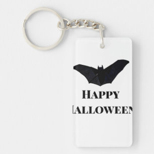 Black bat happy Halloween add name text witches  Key Ring