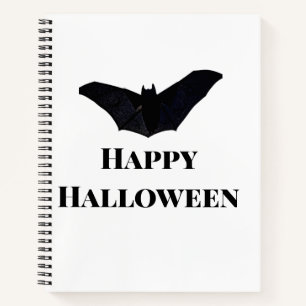 Black bat happy Halloween add name text witches Notebook