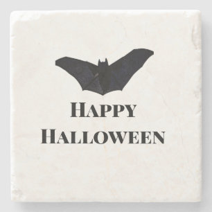 Black bat happy Halloween add name text witches Stone Coaster