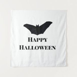 Black bat happy Halloween add name text witches Tapestry
