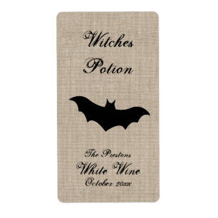 Black Bat on Burlap Witches Potion Wine Label
