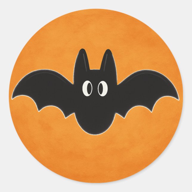 Black Bat on Orange Background Classic Round Sticker (Front)