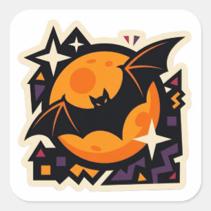Black Bat Orange Moon Halloween Pop Art Sticker