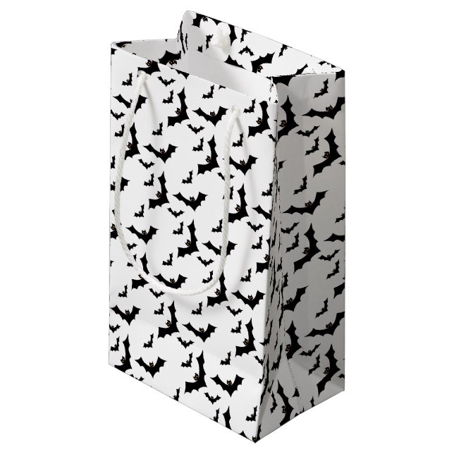 Black Bats Flying in Formation Small Gift Bag (Front Angled)