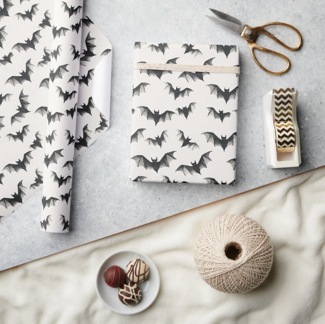Black Bats Halloween Party Wrapping Paper (Crafts)