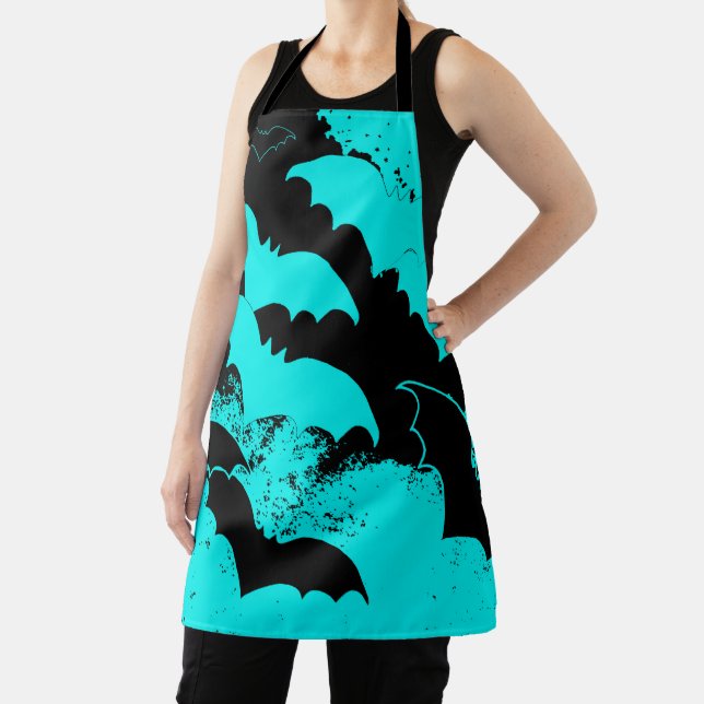 Black Bats In Flight Teal Apron (Insitu)