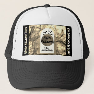 Black Bats Spider Web Full Moon Happy Halloween Trucker Hat