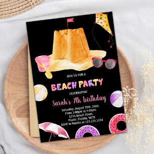 Black Beach Birthday Invitations
