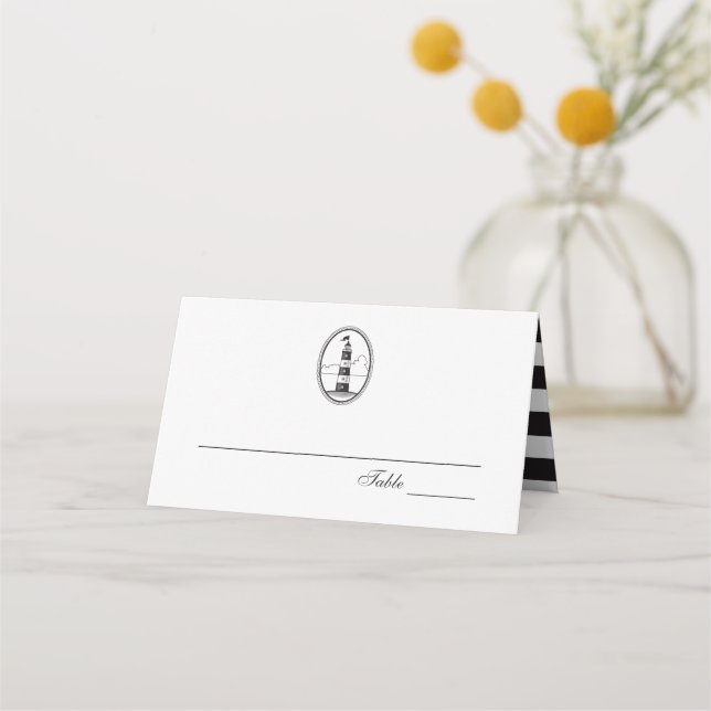 Black Beach Lighthouse | Nautical Wedding Place Card (Front)