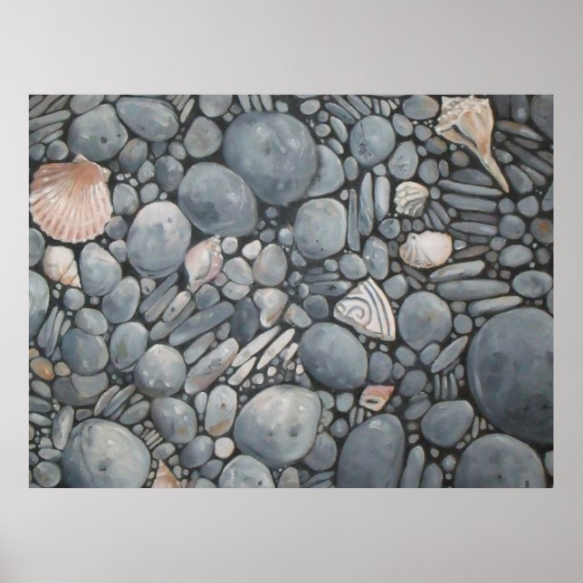 Black Beach Rocks Pebbles Stones Poster (Front)