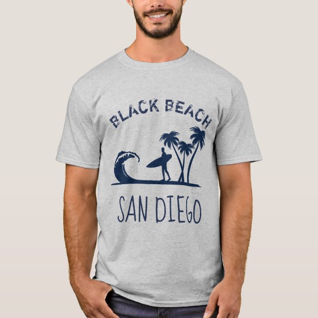 BLACK BEACH San Diego California surfing T-Shirt (Front)