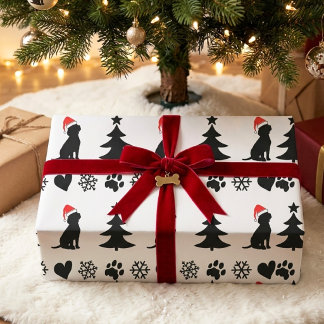 Black Beagle Dog Christmas Silhouette Pattern Wrapping Paper
