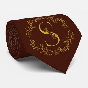 Black Bean Colour Monogrammed Groomsmen Tie