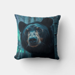 Black Bear and Aurora Art Cushion