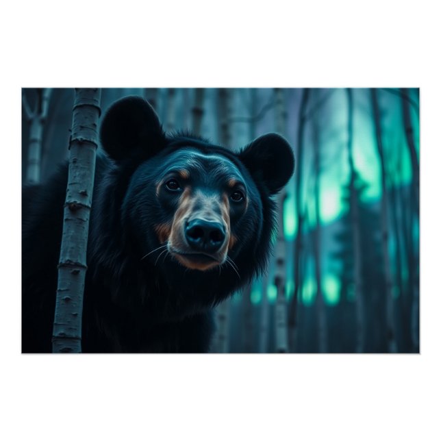 Black Bear and Aurora Art Poster (Front)