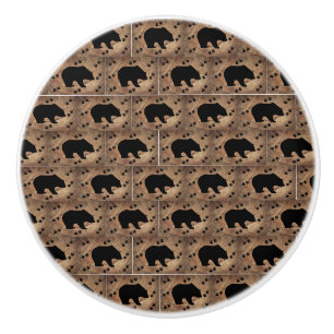 Black Bear And Bear Paws Ceramic Knob
