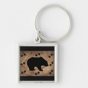 Black Bear And Bear Paws Key Ring