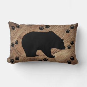 Black Bear And Bear Paws Lumbar Cushion