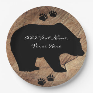 Black Bear And Bear Paws Paper Plate