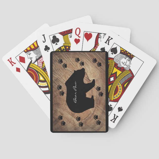 Black Bear And Bear Paws Playing Cards (Back)