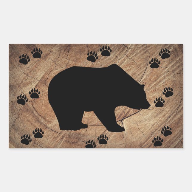 Black Bear And Bear Paws Rectangular Sticker (Front)