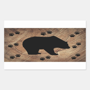 Black Bear And Bear Paws Rectangular Sticker