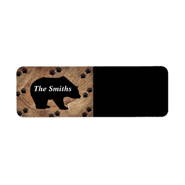 Black Bear And Bear Paws Return Address Label (Front)