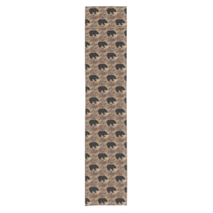 Black Bear And Bear Paws Short Table Runner