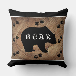 Black Bear And Bear Paws Throw Pillow