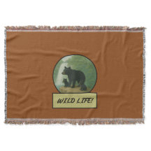 Black Bear And Cubs Saddle Brown Throw Blanket