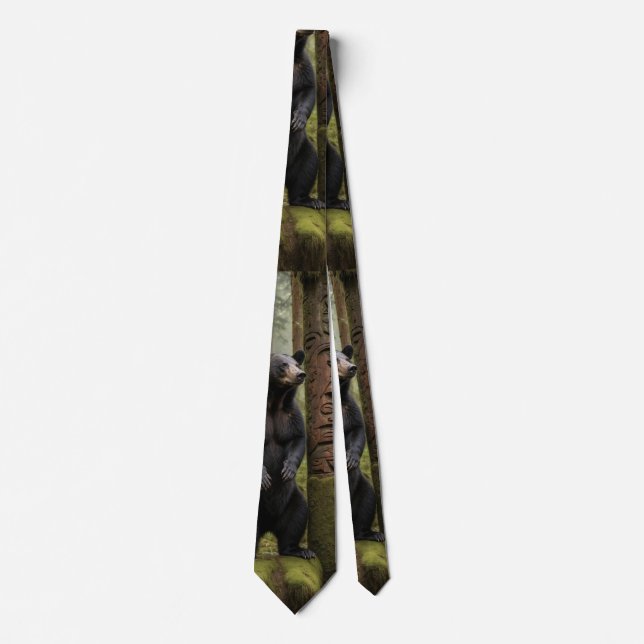Black Bear and Totem Pole Wildlife Art Tie (Front)
