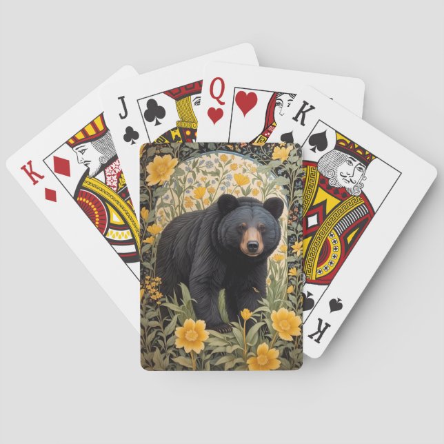 Black Bear And Yellow Buttercup Flowers Playing Cards (Back)