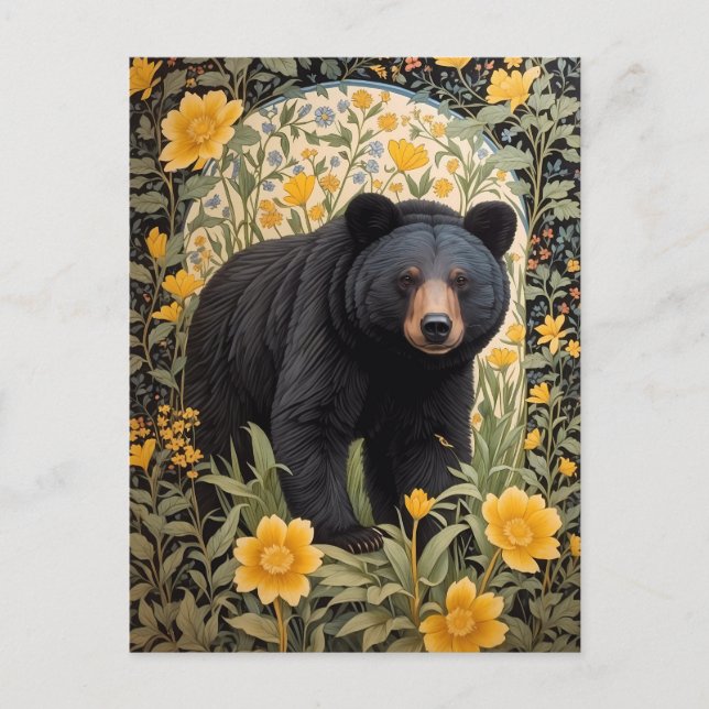 Black Bear And Yellow Buttercup Flowers Postcard (Front)