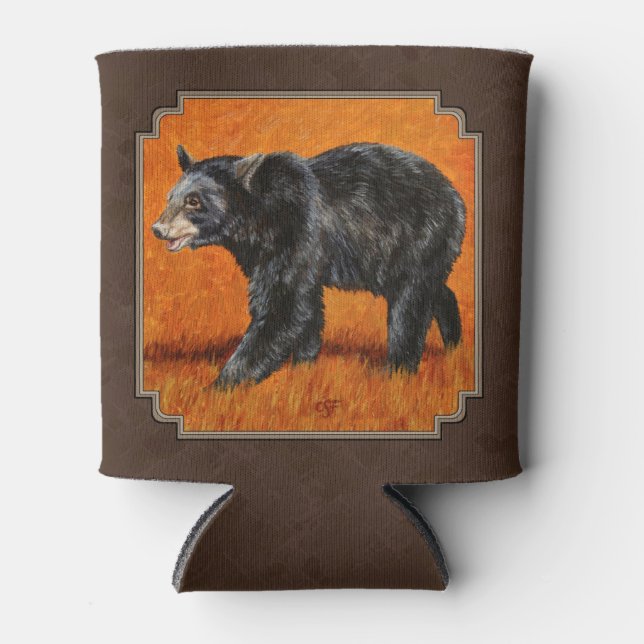 Black Bear Autumn Earth Brown Can Cooler (Front)