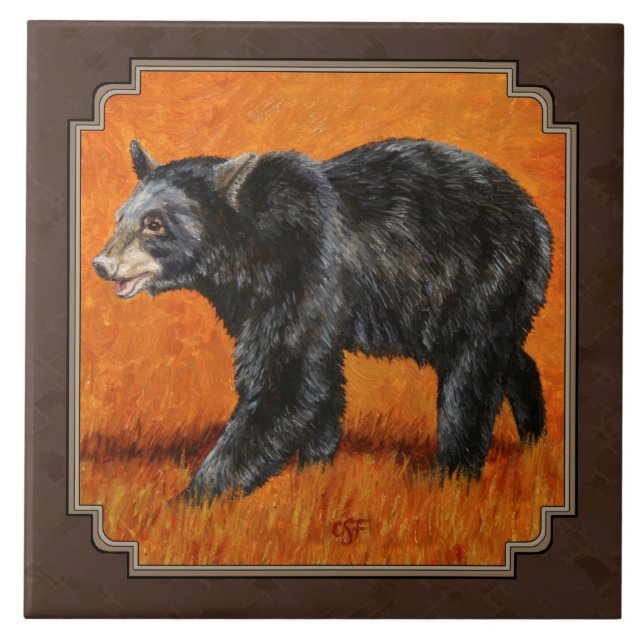 Black Bear Autumn Earth Brown Tile (Front)