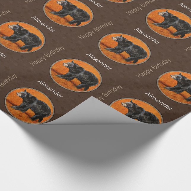 Black Bear Autumn Earth Brown Wrapping Paper (Corner)