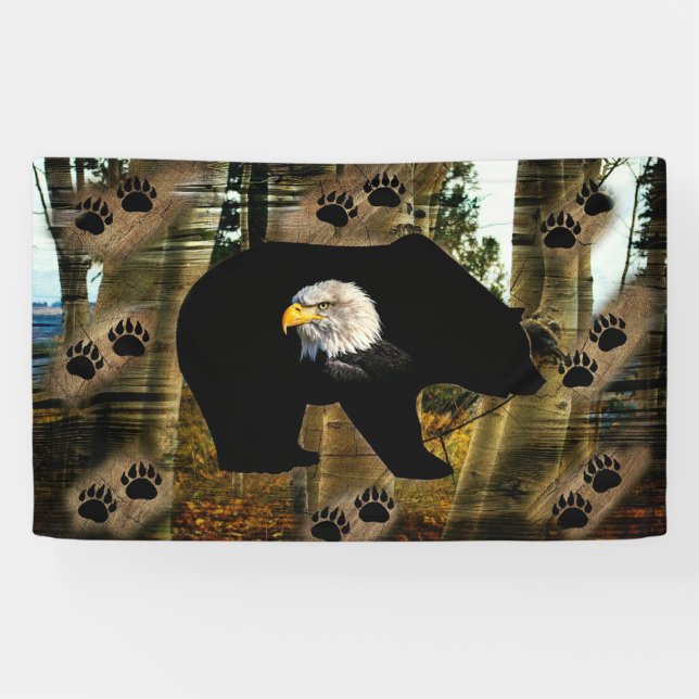 Black Bear Bald Eagle Bear Paw Prints Wilderness Banner (Horizontal)