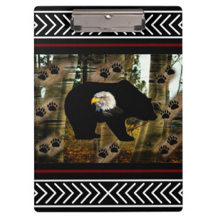 Black Bear Bald Eagle Bear Paw Prints Wilderness Clipboard